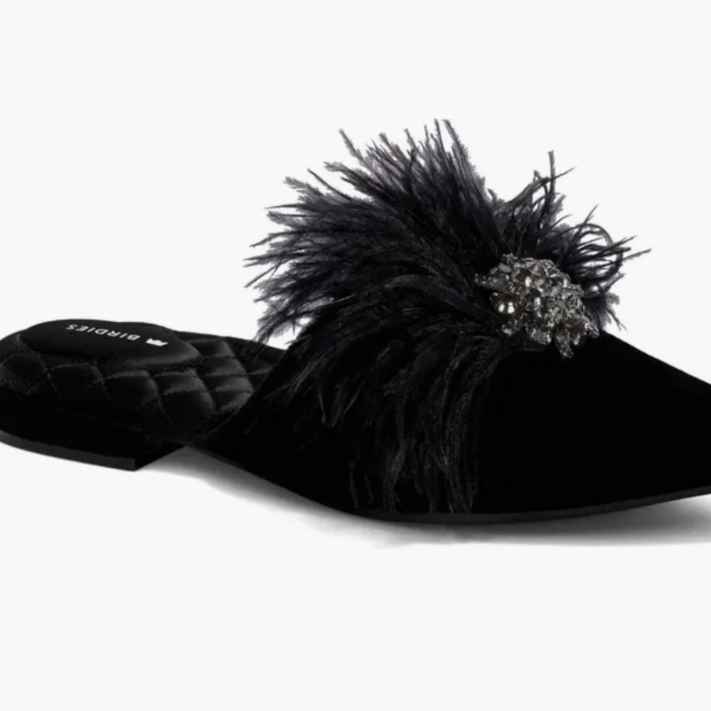 Birdies Dove Black Feathered Mules - Sz. 10 - New in Box - Picture 3 of 14